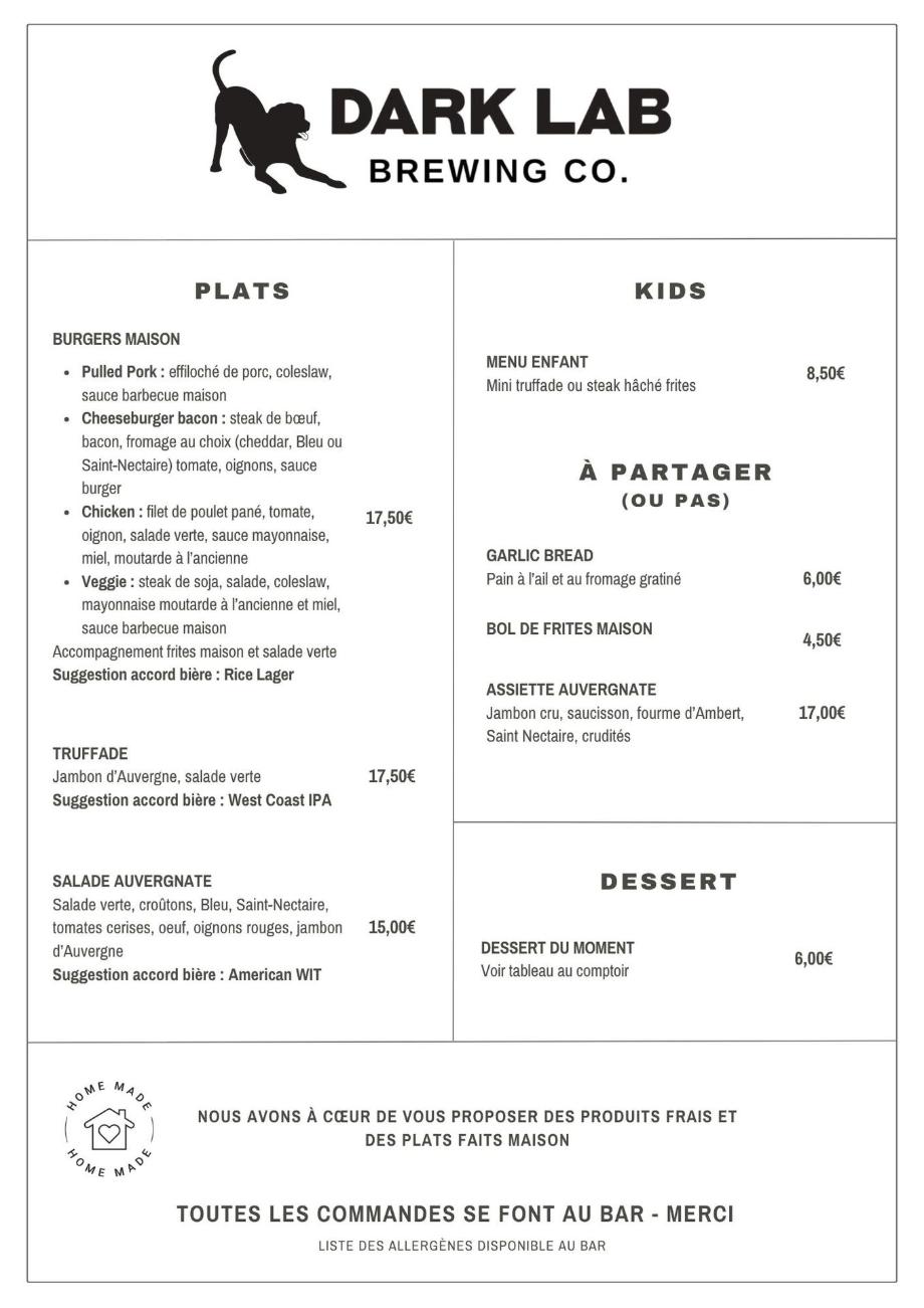 menu dark lab